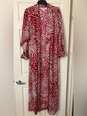VTG David Brown For Saks Belted Wrap Animal Print Maxi Kimono/Robe
